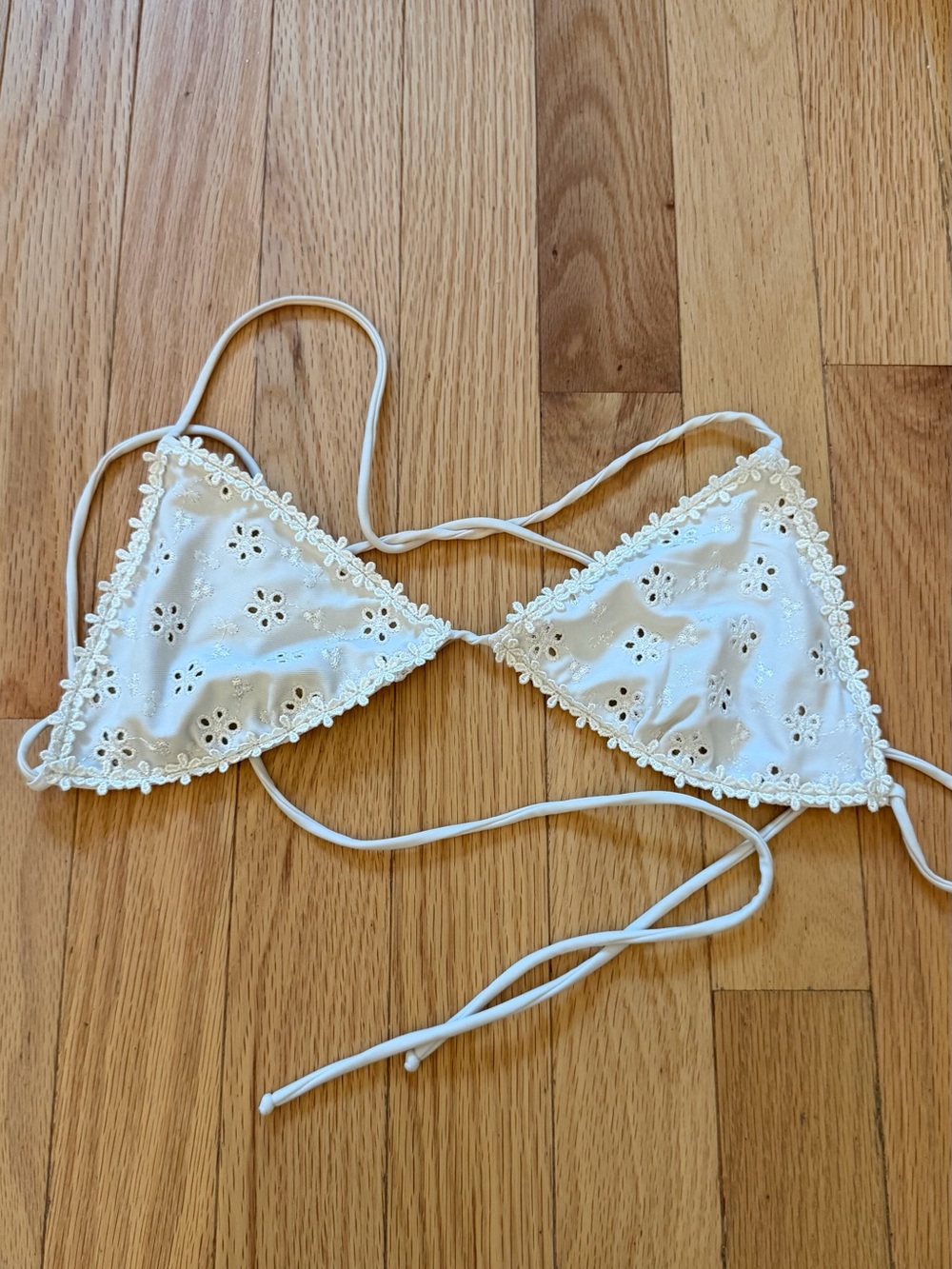 Tularosa White Eyelet Triangle String Bikini Top